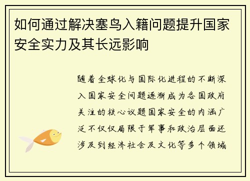如何通过解决塞鸟入籍问题提升国家安全实力及其长远影响