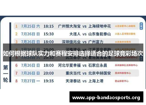 如何根据球队实力和赛程安排选择适合的足球竞彩场次